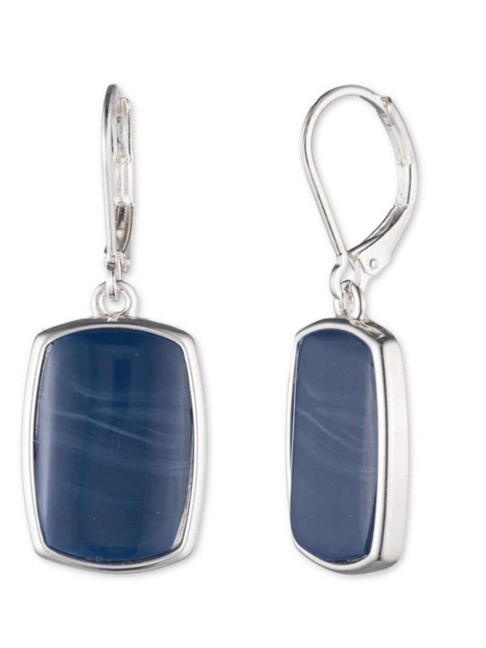 Nine West Silver-Tone Navy Rectangular Dangle Earrings